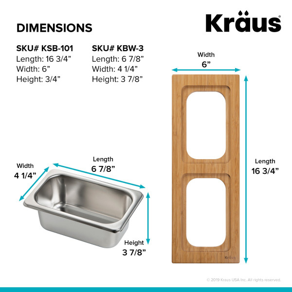 KRAUS KSC-1001BB Workstation Kitchen Sink Serving Board Set w/ Stainless Steel Bowl