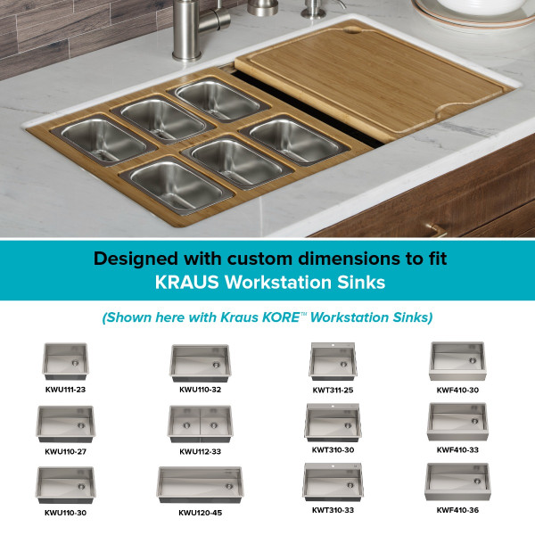 KRAUS KSC-1004BB Workstation Kitchen Sink Serving Board Set w/ Stainless Steel Bowl