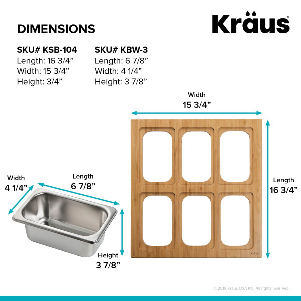 KRAUS KSC-1004BB Workstation Kitchen Sink Serving Board Set w/ Stainless Steel Bowl