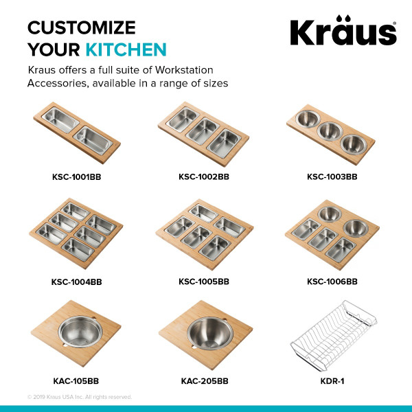 KRAUS KSC-1004BB Workstation Kitchen Sink Serving Board Set w/ Stainless Steel Bowl
