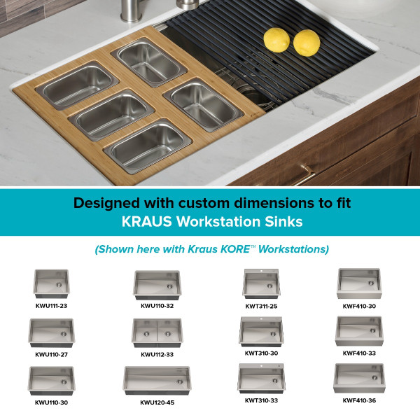 KRAUS KSC-1005BB Workstation Kitchen Sink Serving Board Set w/ Stainless Steel Bowl