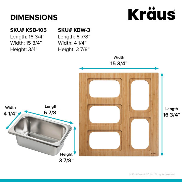 KRAUS KSC-1005BB Workstation Kitchen Sink Serving Board Set w/ Stainless Steel Bowl