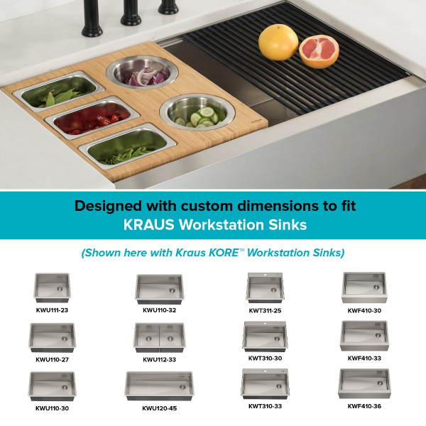 KRAUS KSC-1006BB Workstation Kitchen Sink Serving Board Set with Stainless Steel Bowl
