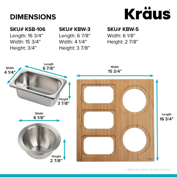 KRAUS KSC-1006BB Workstation Kitchen Sink Serving Board Set with Stainless Steel Bowl