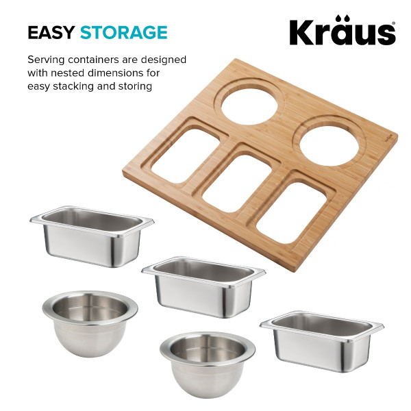 KRAUS KSC-1006BB Workstation Kitchen Sink Serving Board Set with Stainless Steel Bowl