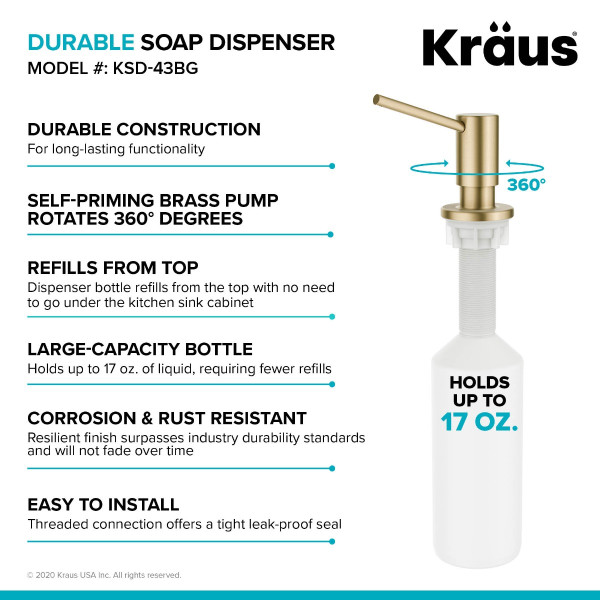 KRAUS KSD-43BG Kitchen Soap and Lotion Dispenser in Brushed Gold