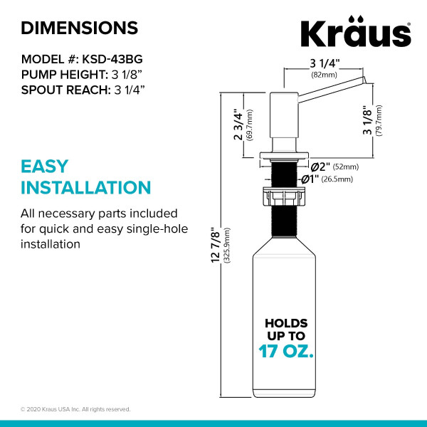KRAUS KSD-43BG Kitchen Soap and Lotion Dispenser in Brushed Gold