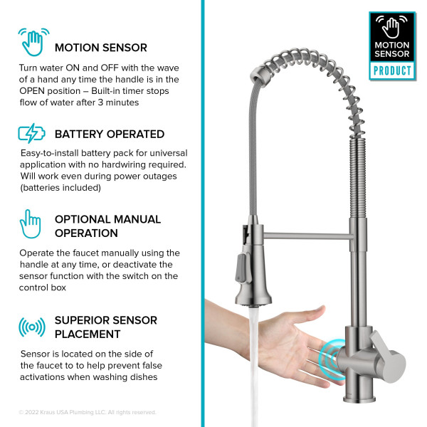 KRAUS KSF-1691 Britt Touchless Sensor Commercial Pull-Down Single Handle Kitchen