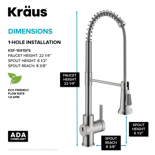 KRAUS KSF-1691 Britt Touchless Sensor Commercial Pull-Down Single Handle Kitchen