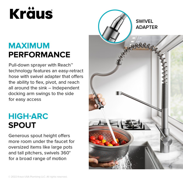 KRAUS KSF-2631 Commercial Pull-Down Single Handle Kitchen Faucet with QuickDock