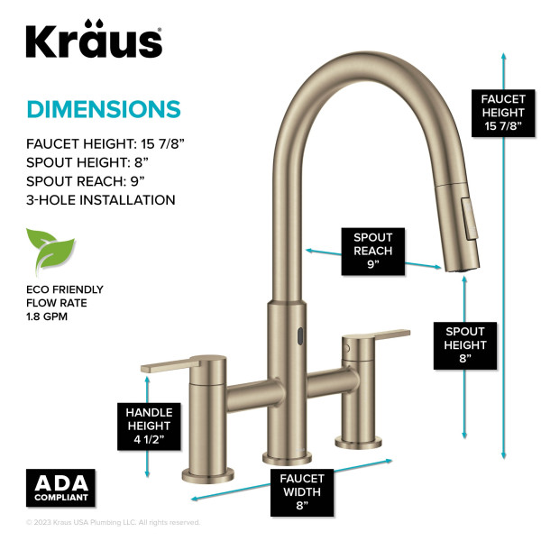 KRAUS KSF-3122SFACB Touchless Sensor Faucet with Sprayhead in Antique Bronze