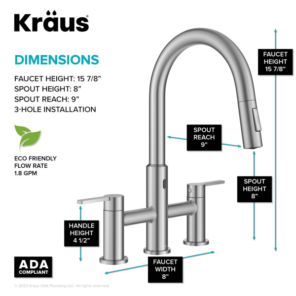 KRAUS KSF-3122SFS Touchless Sensor Faucet with Sprayhead in Stainless Steel