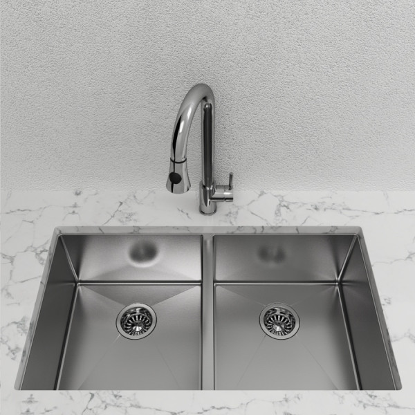 Cantrio Koncepts KSS-3218-1-DBL Two Bowl Stainless Steel undermount Kitchen Sink