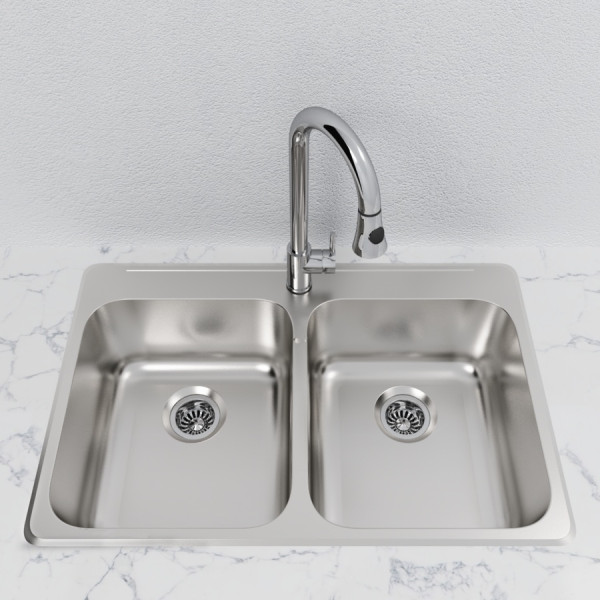 Cantrio Koncepts KSS-522C Stainless Kitchen Sink with 1 or 3 Faucet Holes