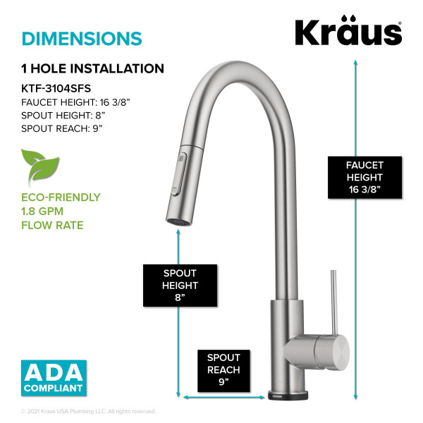 Kraus KTF-3104 Single-Handle Touch Kitchen Sink Faucet with Pull Down Sprayer
