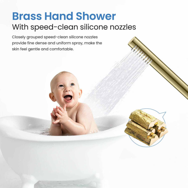 KIBI KTF301BG Circular Floor Mount Tub Filler With Hand Shower - Brushed Gold