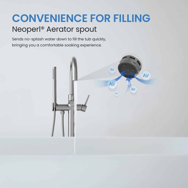 KIBI KTF301BN Circular Floor Mount Tub Filler With Hand Shower - Brush Nickel