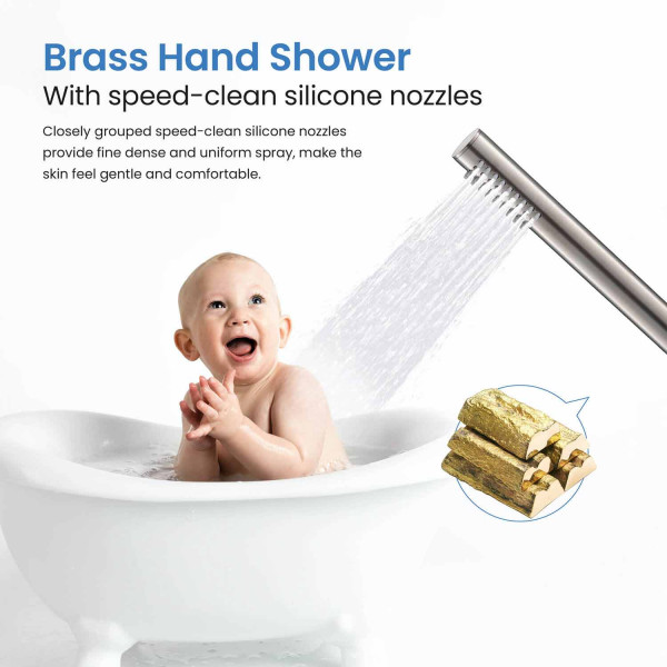 KIBI KTF301BN Circular Floor Mount Tub Filler With Hand Shower - Brush Nickel