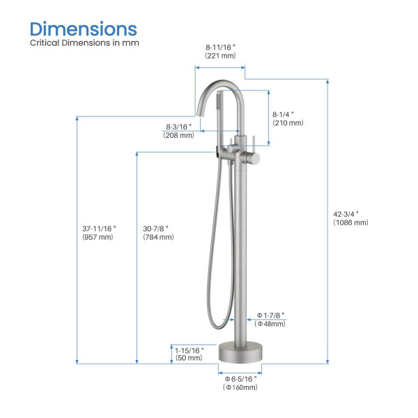 KIBI KTF301BN Circular Floor Mount Tub Filler With Hand Shower - Brush Nickel