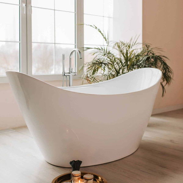 KIBI KTF301CH Circular Floor Mount Tub Filler With Hand Shower - Chrome