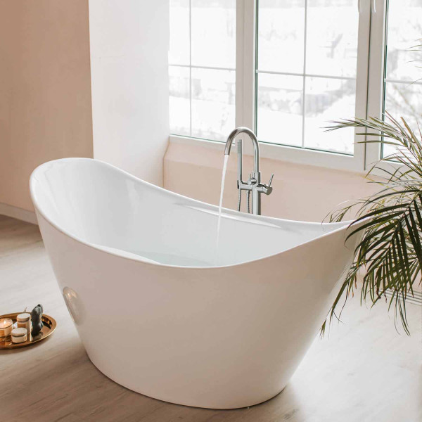 KIBI KTF301CH Circular Floor Mount Tub Filler With Hand Shower - Chrome