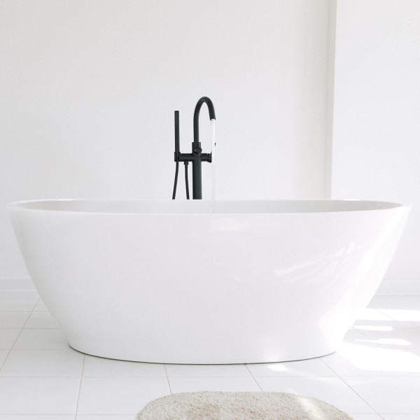 KIBI KTF301MB Circular Floor Mount Tub Filler With Hand Shower - Matte Black