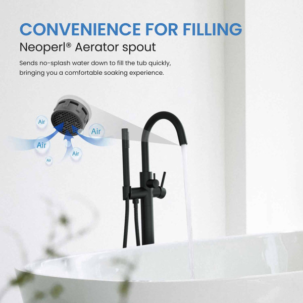 KIBI KTF301MB Circular Floor Mount Tub Filler With Hand Shower - Matte Black