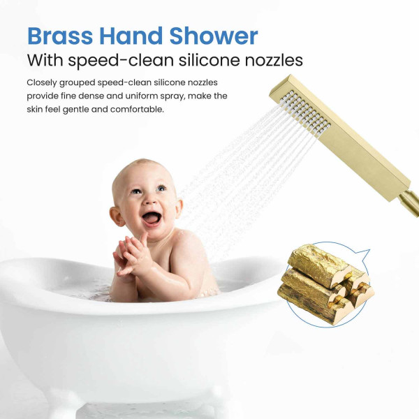 KIBI KTF302BG Cube Floor Mount Tub Filler With Hand Shower - Brushed Gold