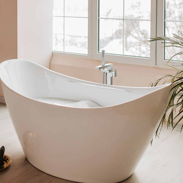 KIBI KTF302CH Cube Floor Mount Tub Filler With Hand Shower - Chrome