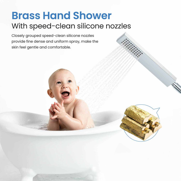 KIBI KTF302CH Cube Floor Mount Tub Filler With Hand Shower - Chrome