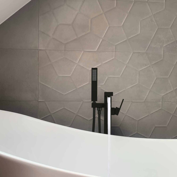 KIBI KTF302MB Cube Floor Mount Tub Filler With Hand Shower - Matte Black