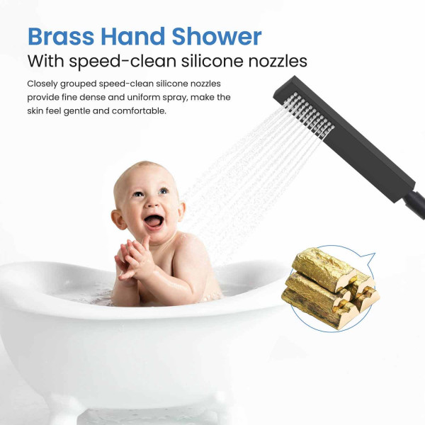 KIBI KTF302MB Cube Floor Mount Tub Filler With Hand Shower - Matte Black