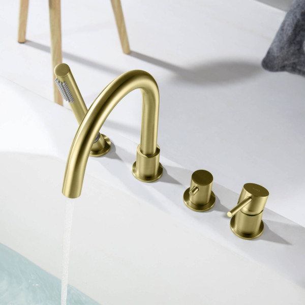KIBI KTF3101BG Circular Deck Mounted Bathtub Faucet with Hand Shower