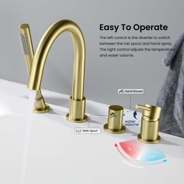 KIBI KTF3101BG Circular Deck Mounted Bathtub Faucet with Hand Shower