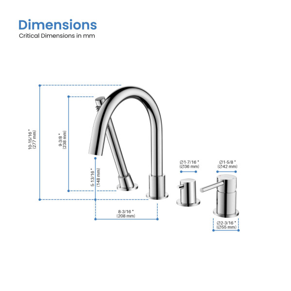 KIBI KTF3101CH Circular Deck Mounted Bathtub Faucet with Hand Shower