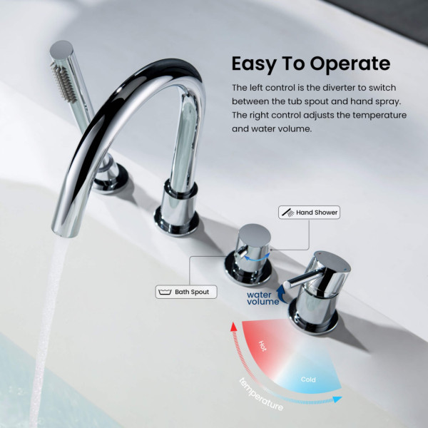 KIBI KTF3101CH Circular Deck Mounted Bathtub Faucet with Hand Shower