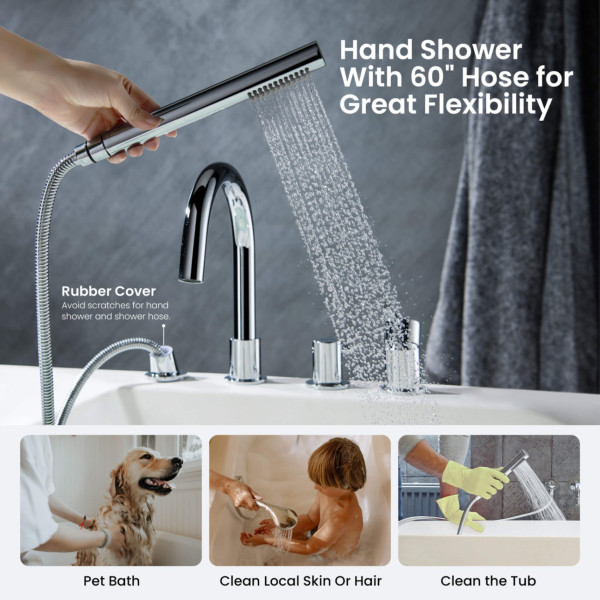 KIBI KTF3101CH Circular Deck Mounted Bathtub Faucet with Hand Shower