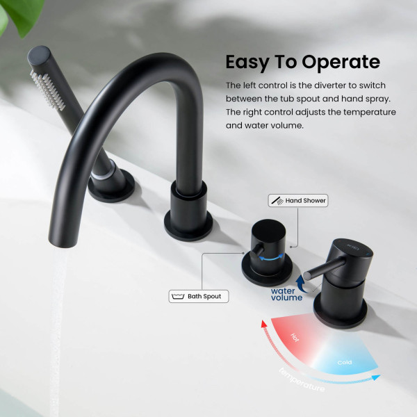 KIBI KTF3101MB Circular Deck Mounted Bathtub Faucet with Hand Shower