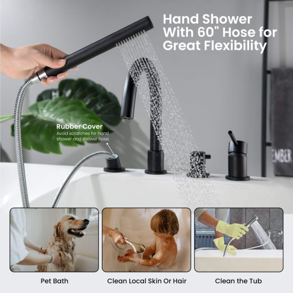KIBI KTF3101MB Circular Deck Mounted Bathtub Faucet with Hand Shower