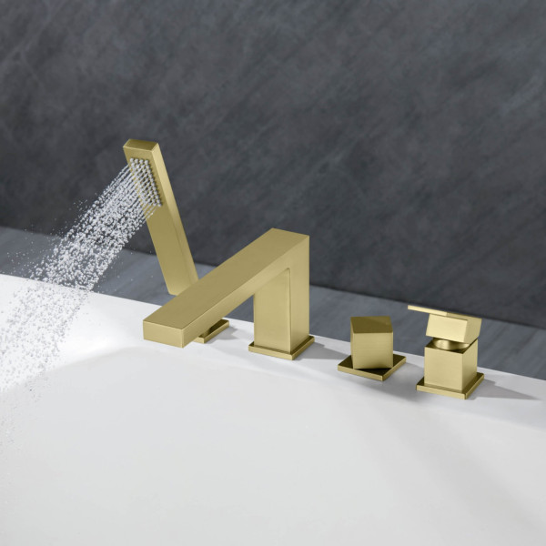 KIBI KTF3102BG Cube Deck Mounted Bathtub Faucet with Hand Shower