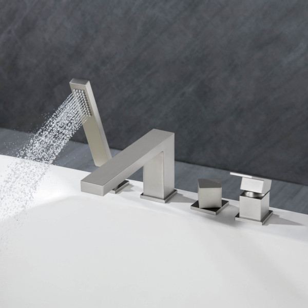 KIBI KTF3102BN Cube Deck Mounted Bathtub Faucet with Hand Shower