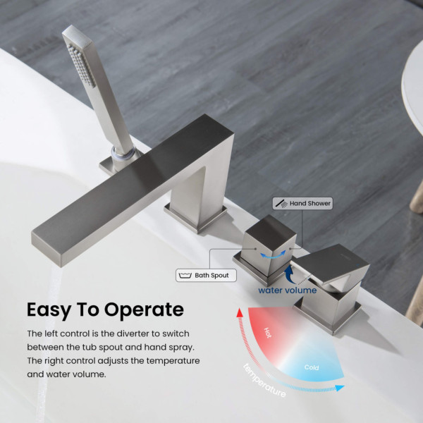 KIBI KTF3102BN Cube Deck Mounted Bathtub Faucet with Hand Shower