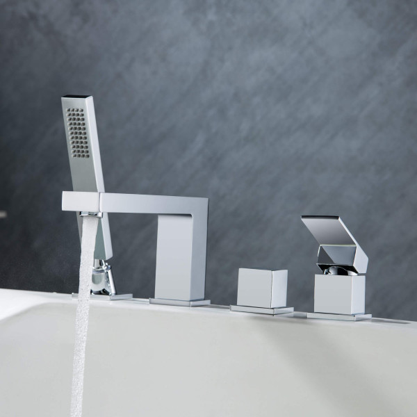 KIBI KTF3102CH Cube Deck Mounted Bathtub Faucet with Hand Shower