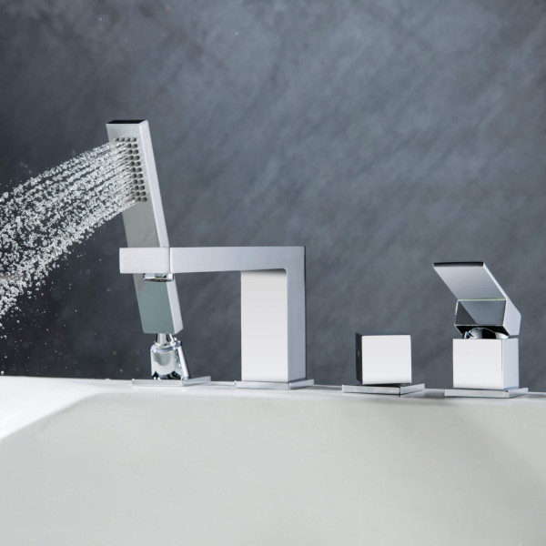 KIBI KTF3102CH Cube Deck Mounted Bathtub Faucet with Hand Shower