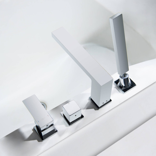 KIBI KTF3102CH Cube Deck Mounted Bathtub Faucet with Hand Shower