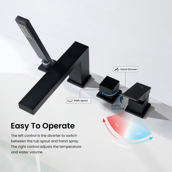 KIBI KTF3102MB Cube Deck Mounted Bathtub Faucet with Hand Shower