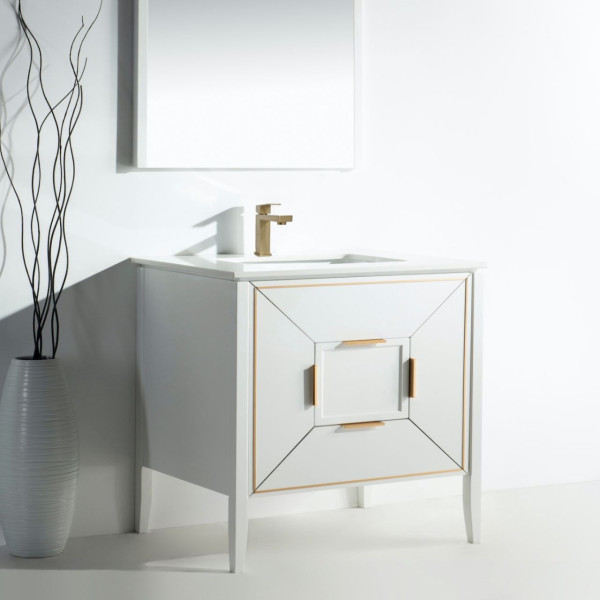 Kubebath KV8836 Vetro 36 Inch Vanity With Quartz Counter Top