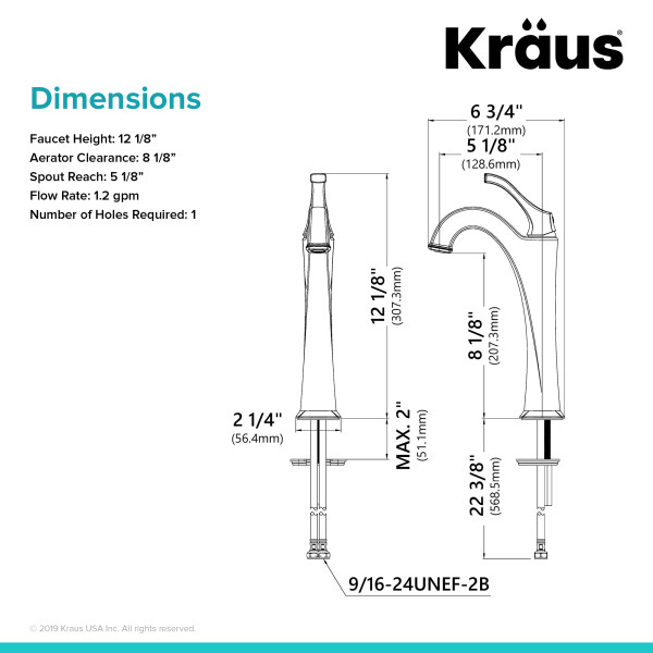 Kraus KVF-1200 Arlo™ Single Handle Vessel Faucet with Pop Up Drain