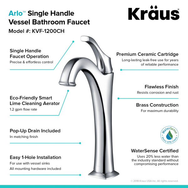 Kraus KVF-1200 Arlo™ Single Handle Vessel Faucet with Pop Up Drain