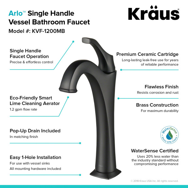 Kraus KVF-1200 Arlo™ Single Handle Vessel Faucet with Pop Up Drain